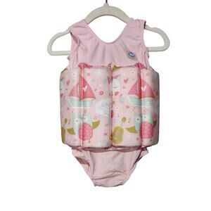 Splash About Baby Girl Sz 1-2 Years Float Suit Pink Owl Cat Swimsuit Life Jacket